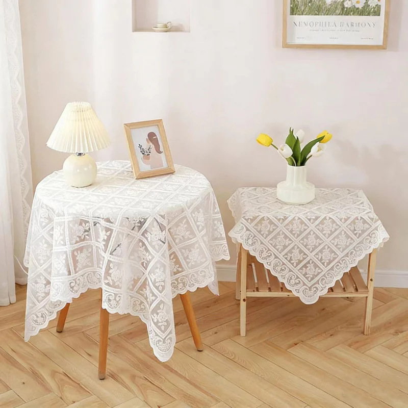 Vintage white lace tablecloth with a light luxury and high-end feel Bedside table cover Washing machine cover cloth Multi-purpos