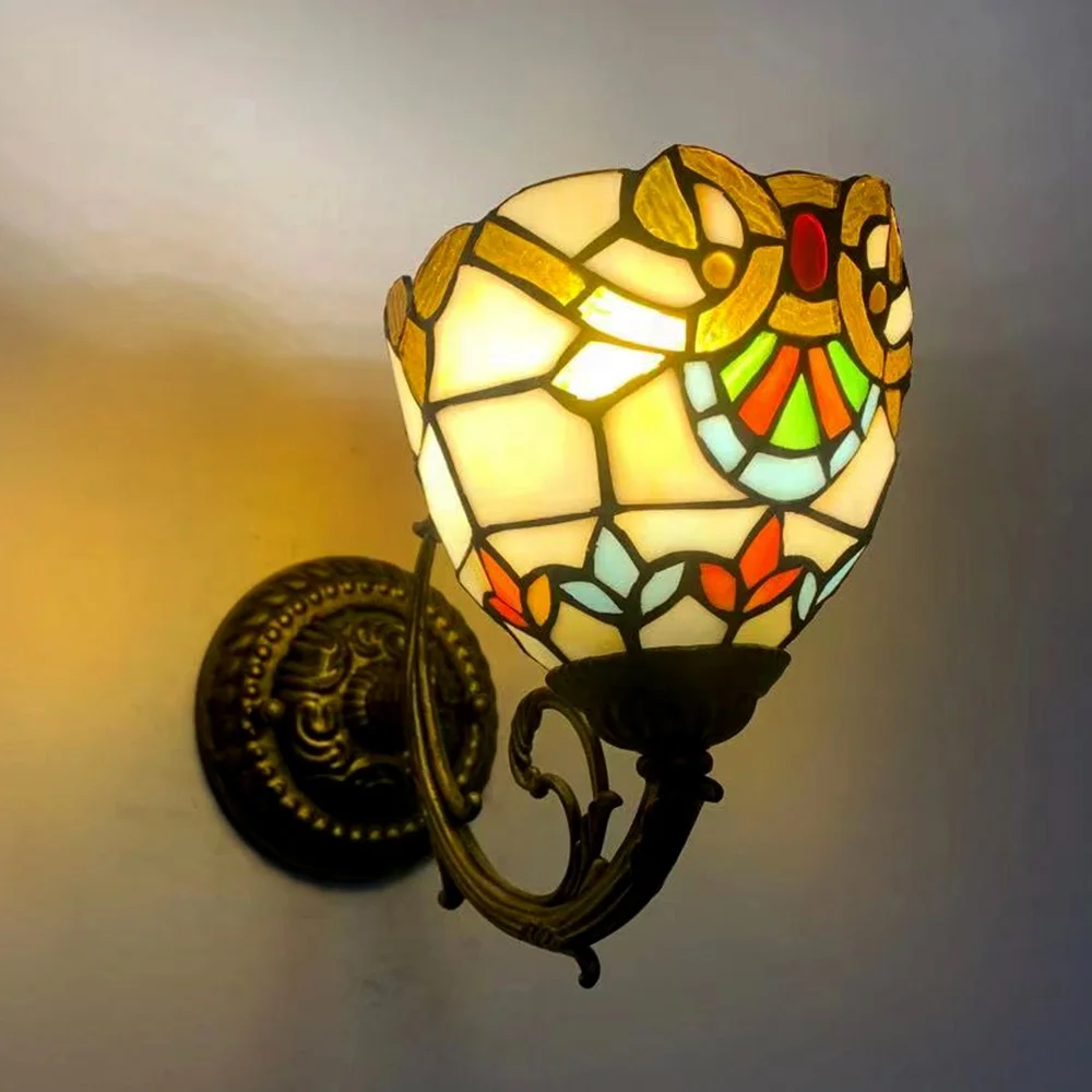 LongHuiJing 8 Inch Stained Glass  Yellow Handmade LED Midcentury Wall Lamp E26 Bulb Living Room Home Lighting Decor