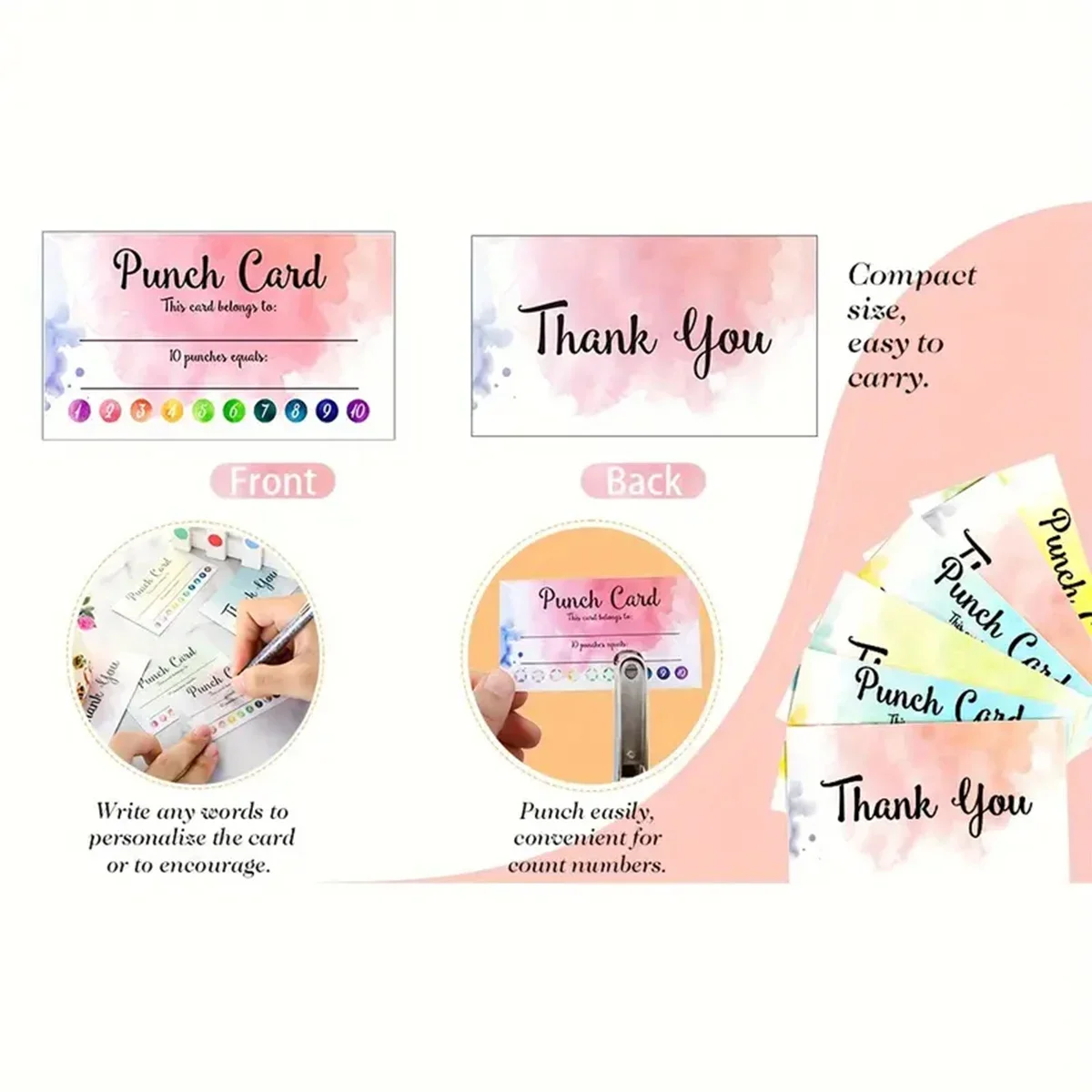 50pcs/set Punch Cards Incentive Loyalty Reward Card Student Awards Cards for Business Classroom Kids Behavior Students Teachers