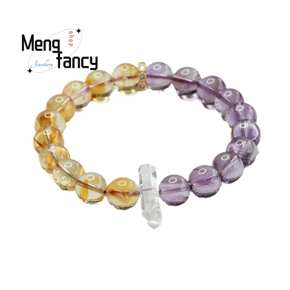 Amethyst alami Citrine bulat manik elegan gelang indah berwarna harta karun sederhana kelas tinggi Fashion perhiasan hadiah liburan