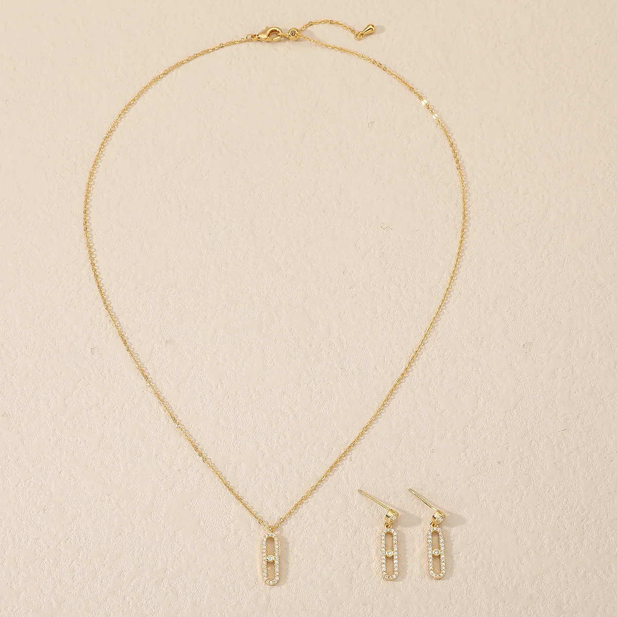 Conjunto de collar y pendientes de 2 piezas para mujer, diseño geométrico Simple, conjunto de joyería de circón, accesorio para fiesta, regalo de
