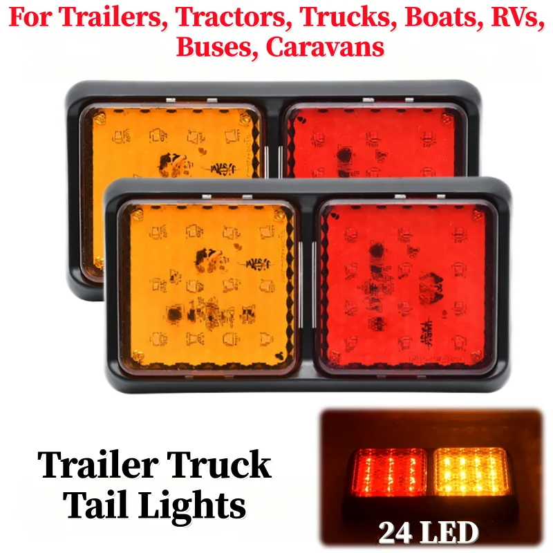 

24LED 12V-30V Trailer Trucks Tail Lights Waterproof Rear Running Turn Signal Rear Lamps For Tractors, Boats, RVs, Buses