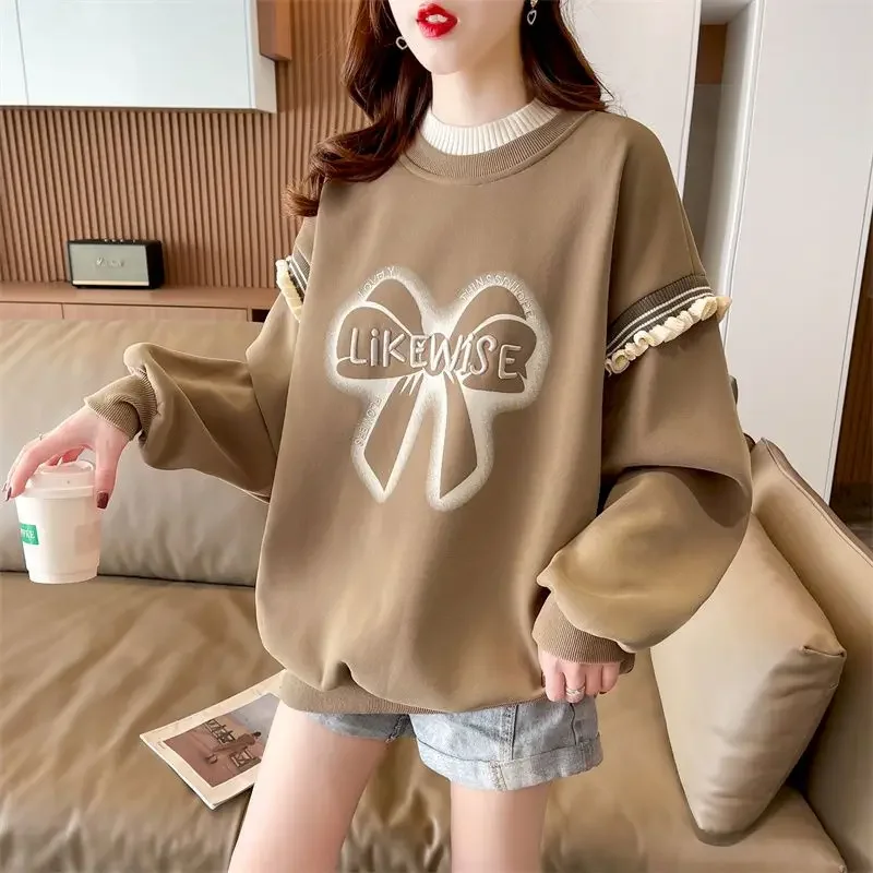 

Bowknot Design Pullovers Women Casual Fashion O-neck Sweatshirt Spring Autumn Trend Thin Loose Oversized Pullover Y2k Clothes