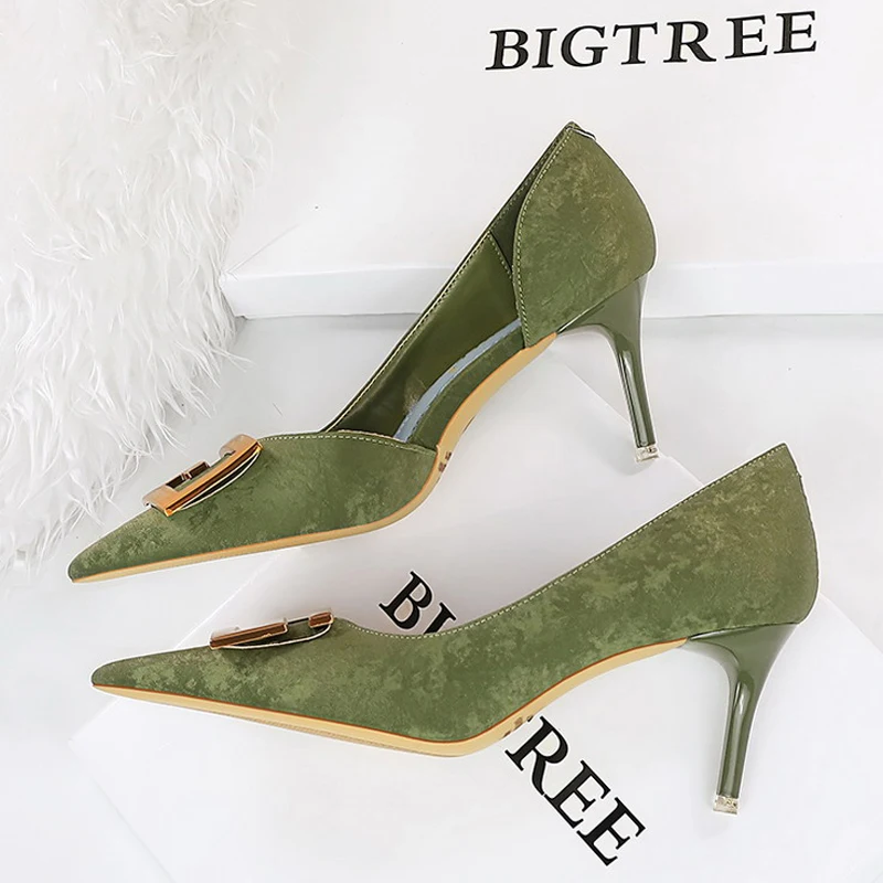 BIGTREE buty metalowe guziki kocie obcasy damskie czółenka modne szpilki Stiletto luksusowe eleganckie buty imprezowe Lady duże rozmiary 43