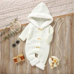 Baby Rompers Knit Infant Girl Boy Jumpsuit Fashion Solid Hooded Newborn Kid White Clothes Long Sleeve 0-18M Overalls Warm Autumn