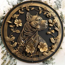 Premium Golden Aluminum Circular Sign Plaque, Decorative Pit Bull Coin Design, Ideal for Home, Office, Outdoor Decoration