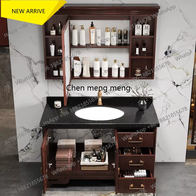 M178 Chinese Oak Rock Bathroom Cabinet with Vanity Drawer Sink Smart Wall Organizer - Bathroom Shelving Storage Banyo Dolabi