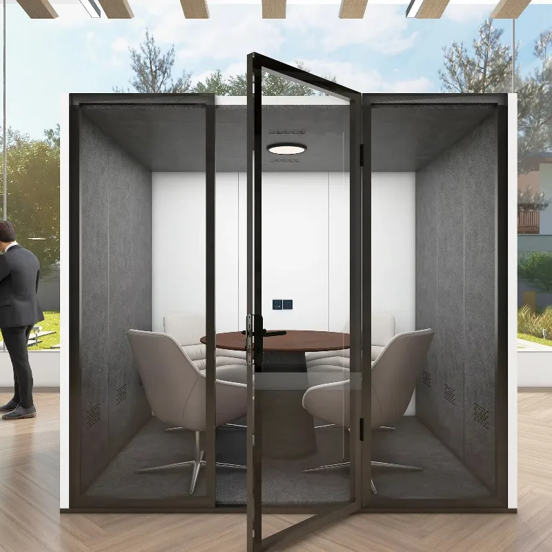 6 Person Mobile Soundproof Conference Booth High Sound Insulation Acoustic Cabin Custom Configuration For Hotel Villa Hospital