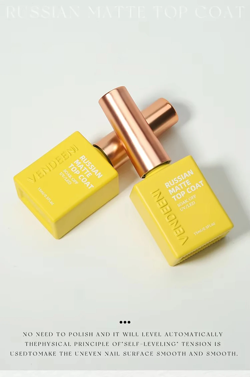 Vendeeni TPO HEMA FREE Russischer Matter Top Coat Semi-Permanenter UV Soak Off Gel Nagellack Mattierter Nicht-Klebender Puder-Matter Top Coat – Detail 4
