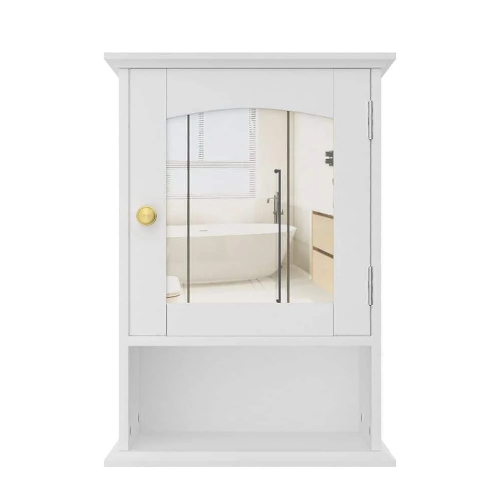 خزانة حائط مع مرآة، خزائن طبية خشبية مع باب، رف قابل للتعديل، 19.8 بوصة. ح، تخزين الحمام الأبيض