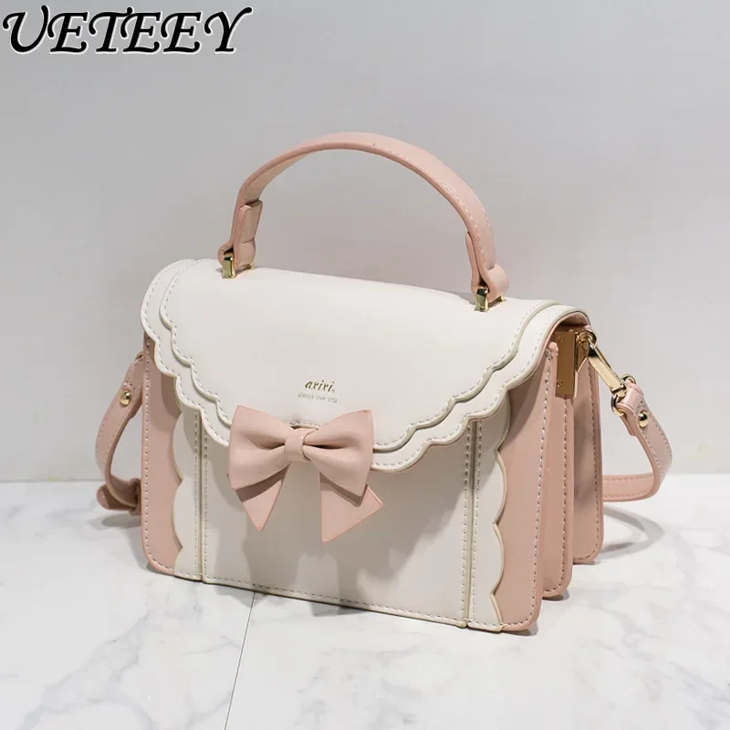 

Japanese New Bow Small Square Bag Lolita Sweet and Cute Girls Versatile Shoulder Bag Messenger Women's Cosmetic Bags