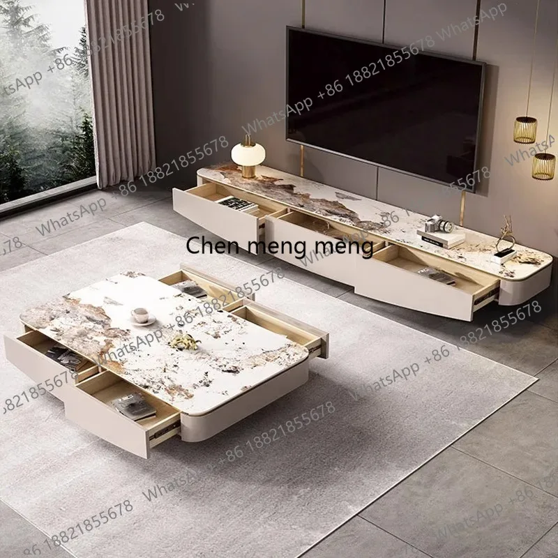 Nordic Luxury Rock Plate Coffee Table TV Stand Set Living Room Simple Modern Designer Coffee Table Creative
