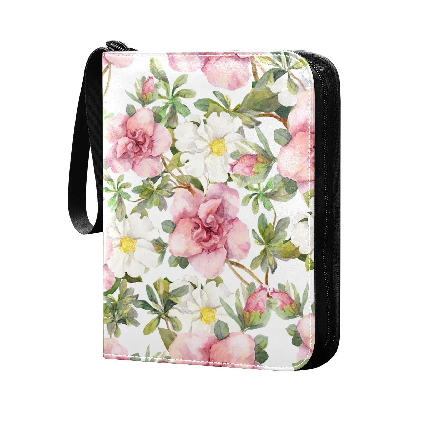 Watercolor Spring Floral Flower 4 Pocket Cards Binder, 400 Double Sided Pocket Album Game Cards, Unique Card Collection Storage