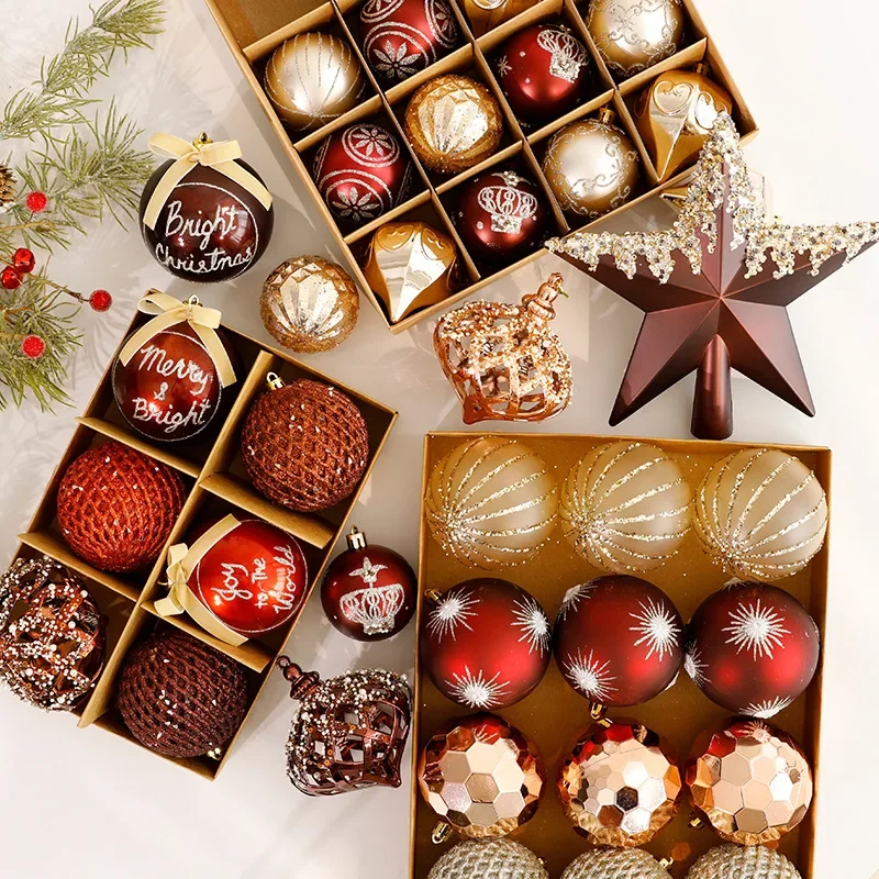 

6/8CM Red Christmas Ball Ornaments New Year Painted Christmas Tree Party Decoration New Christmas Spheres Pendant 2024