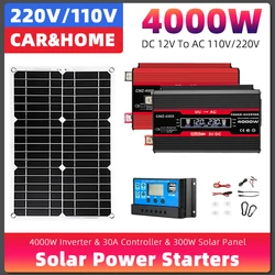 Solar System Power Generation Combo 4000w Inverter 300w Solar Panel 30a Controller 12v-220v110v Camping Emergency Power Supply