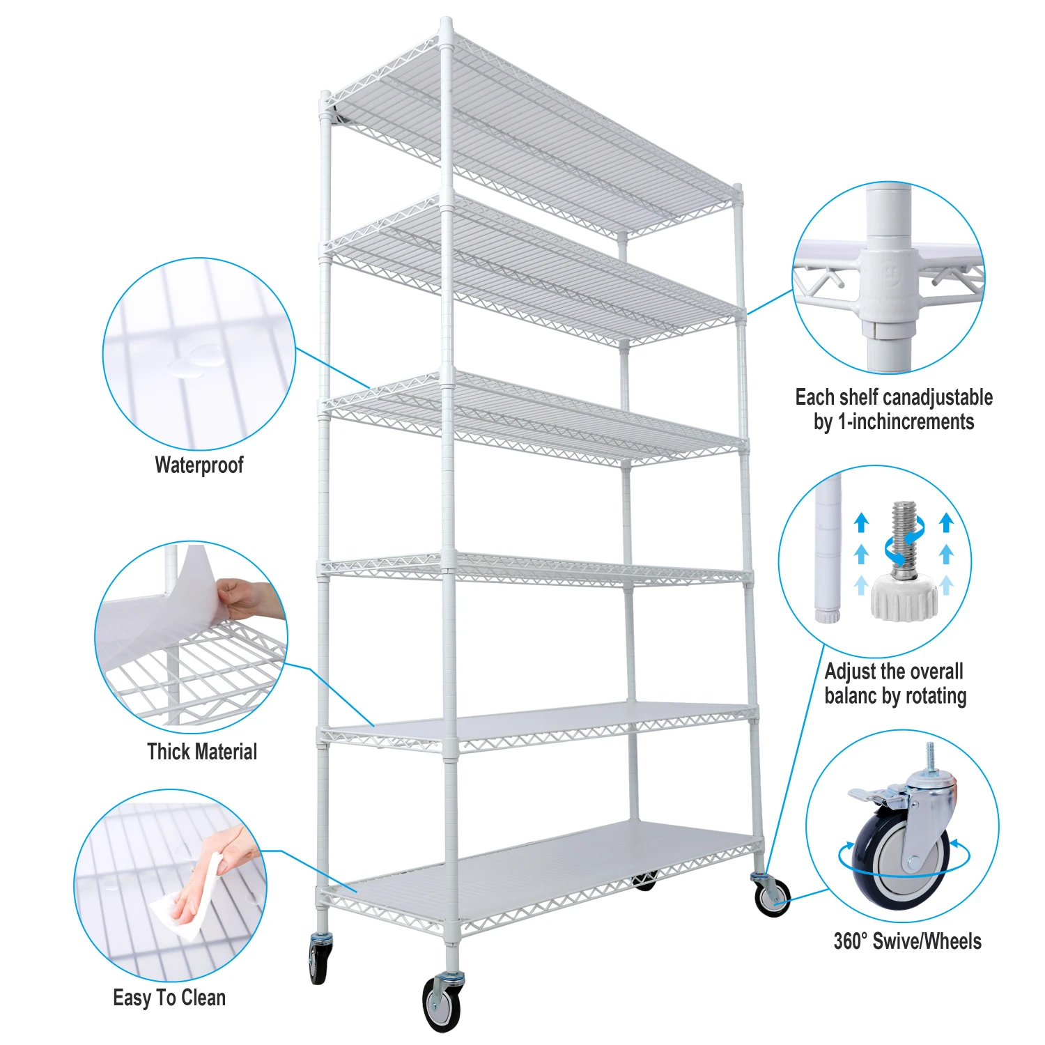 6 Tier 6000lbs Capacity NSF Metal Shelf Wire Shelving Unit, Heavy Duty Adjustable Storage Rack with Wheels & Shelf Liners for Co