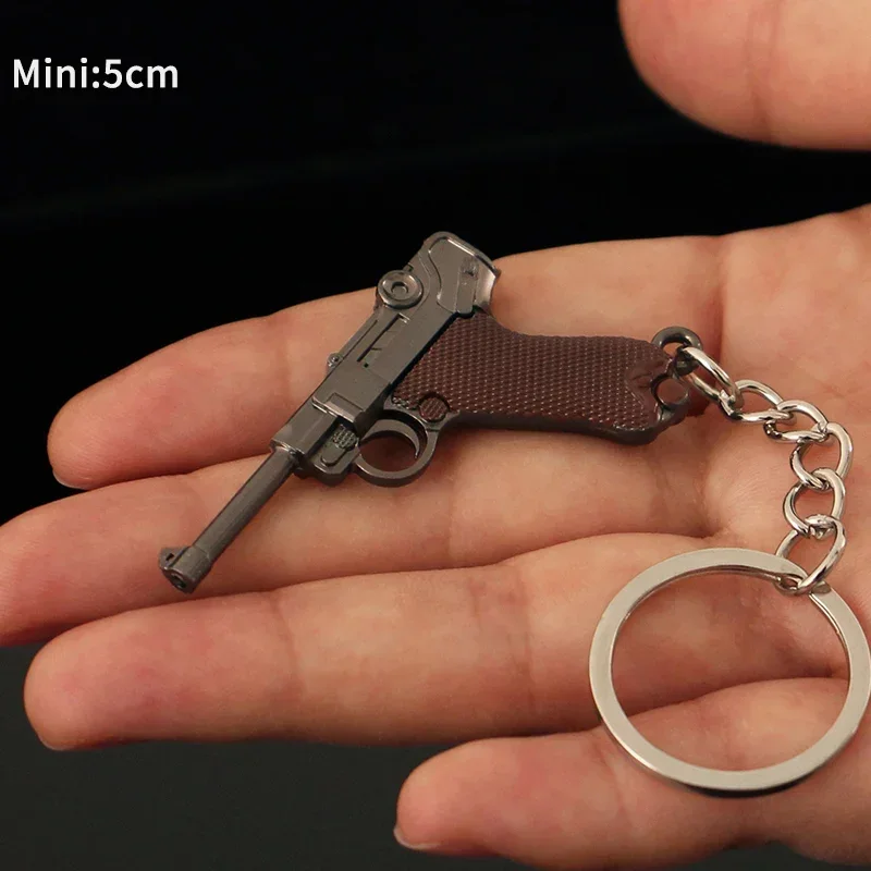 1:4 Toy Gun LugeP08 Metal Keychain Glok Colt 1911 Pistol Weapon Model Miniature Alloy Collection Pendant Holiday Gifts