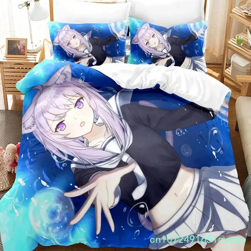 Hololive Nekomata Okayu Bedding Set Single Twin Full Queen King Size Aldult Bedroom Duvetcover 3D 2024 Anime Boys  Cover Bed Set