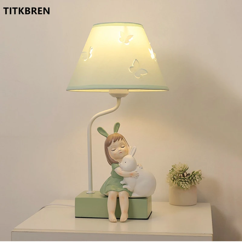 Cartoon Resin Table Lamp Lovely Rabbit Creative Gift Kids Room Bedroom Bedside Decorate Warm Lighting Desk Light