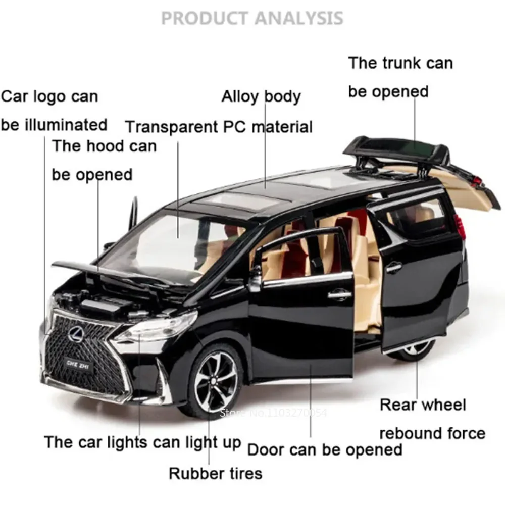 Maßstab 1:24 LM300H LX600 Modellauto Spielzeug Legierung Druckguss MPV Türen geöffnet mit Sound Licht zurückziehen Fahrzeuge dekorative Sammlerstücke
