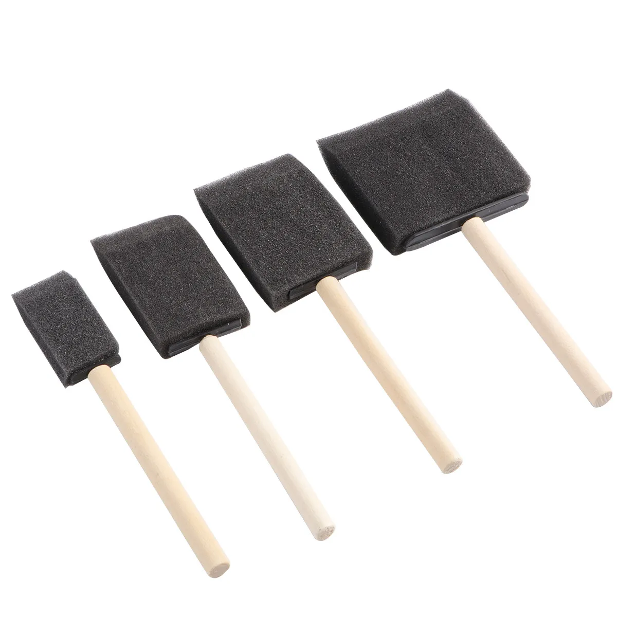 4Pcs Sponge Drawing Brush Set Painting Tools with Wood Handle for Graffiti Art Creative Development Reusable Water Washable