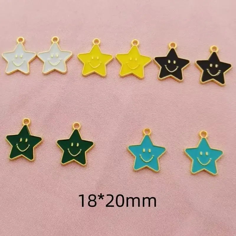 18*20mm new alloy smiley star pendant colorful five-pointed star pendant creative oil drop jewelry accessories key chain pendant