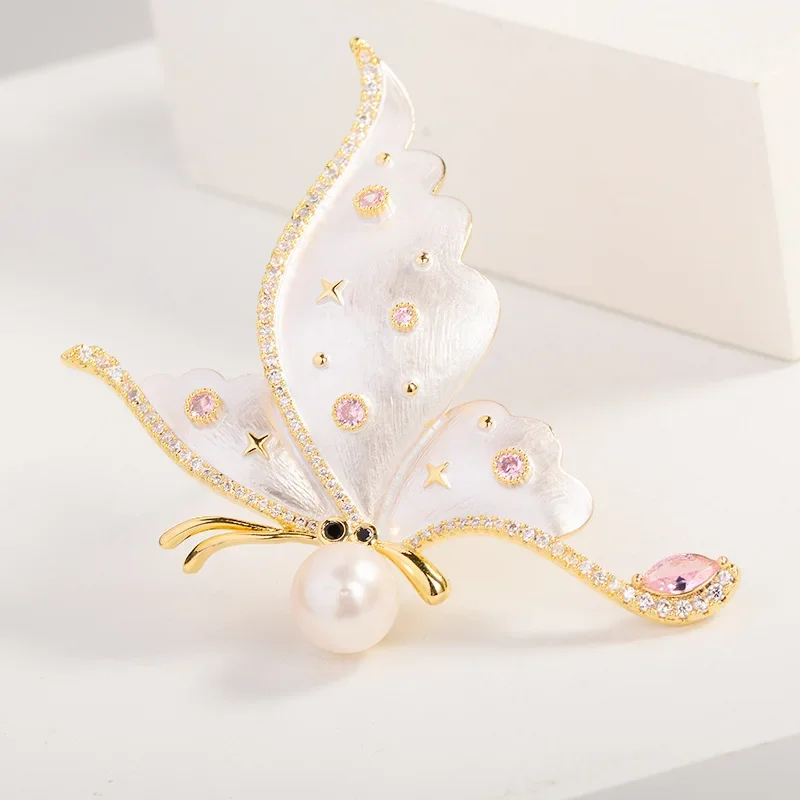 

Brooch Women's High-End Enamel Butterfly Pearl Suit Hat Accessories Insect Pin