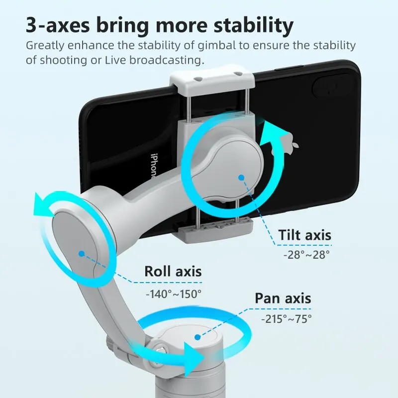 AXNEN-HQ3 Estabilizador Cardan Portátil para Smartphone, Gravação de Vídeo Do Telefone, Android, iPhone, Tiktok, Vlog, Celular, 3 Eixos