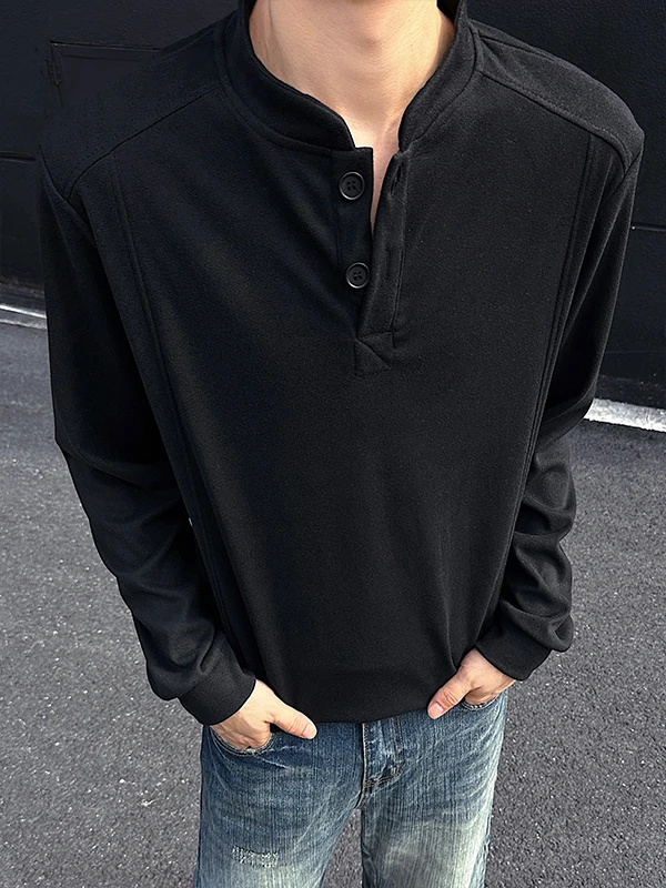 

Cleanfit Henry Collar Long Sve T-irt Men's Autumn Winter Trendy Loose Layering Base Layer Sweatirt Base irt