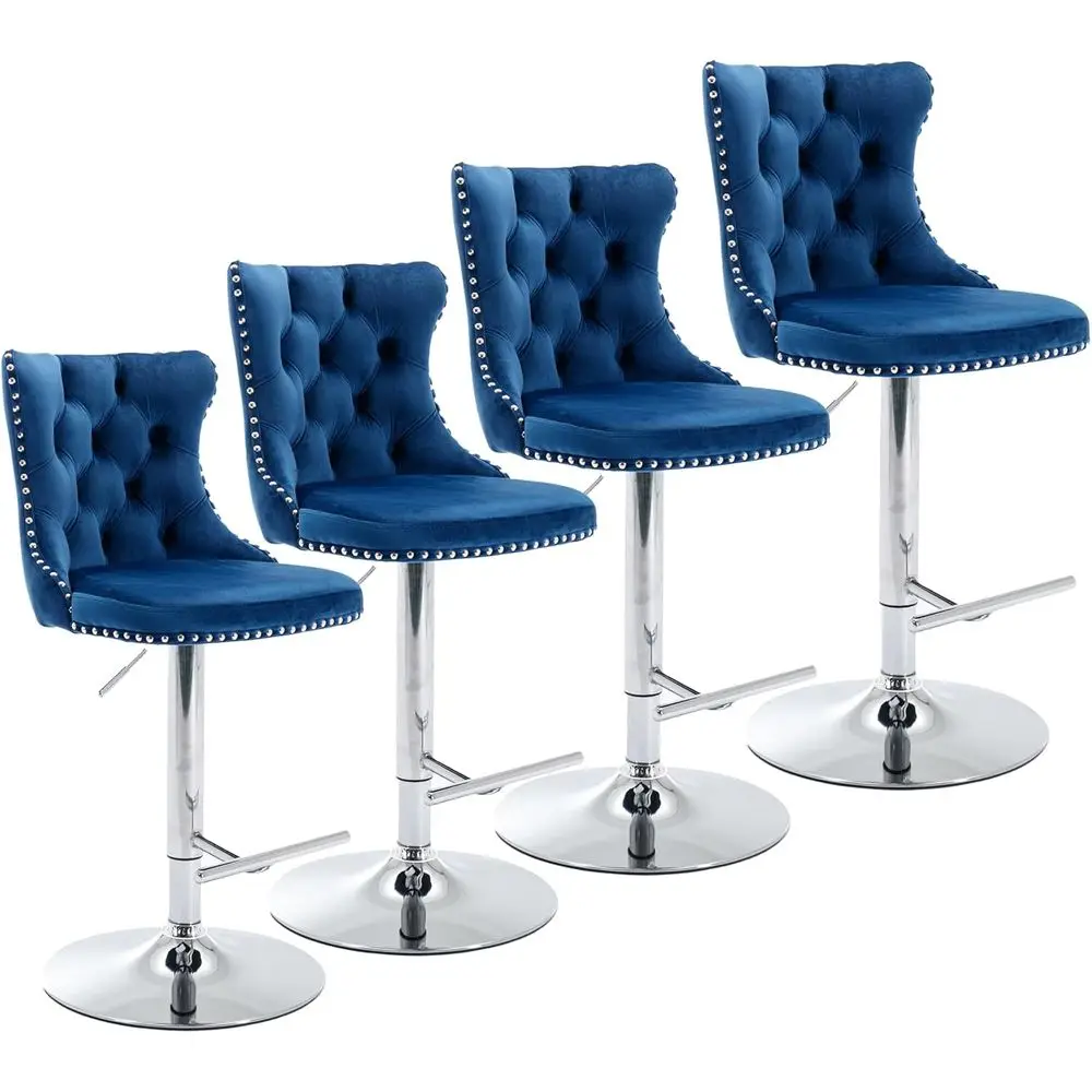 

Set of 4 Adjustable Velvet-Upholstered Bar Stools with Backs for Kitchen Island, Restaurant, and Pub Counter