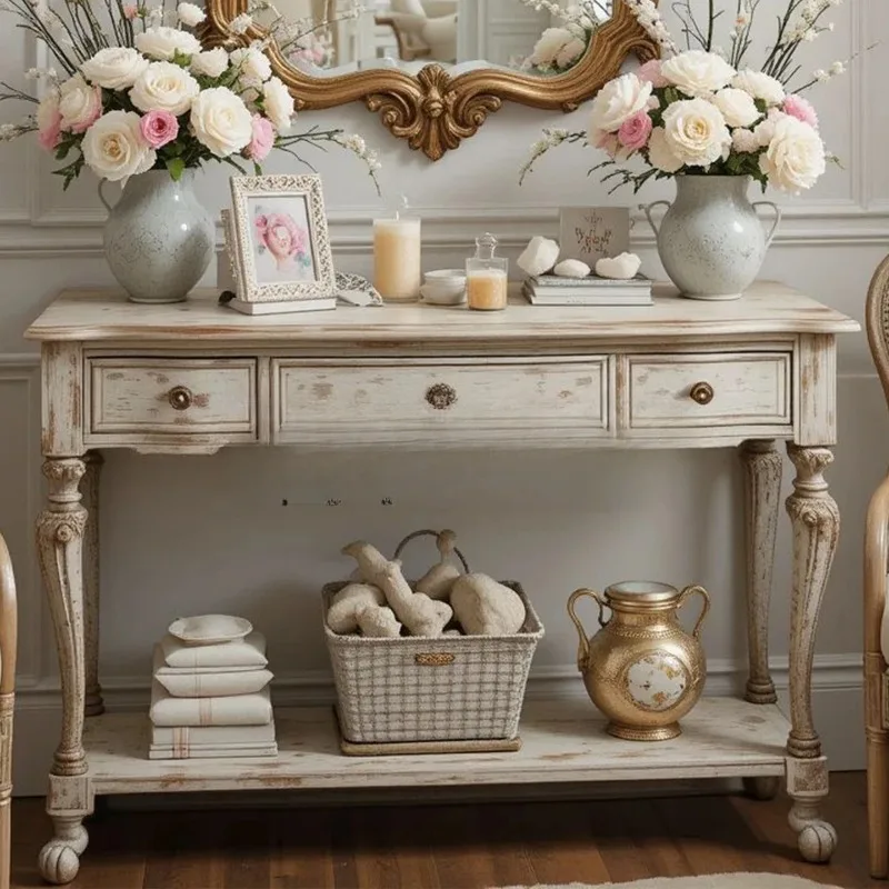 Vintage solid wood carving flower porch cabinet decorative cabinet household bedroom dresser