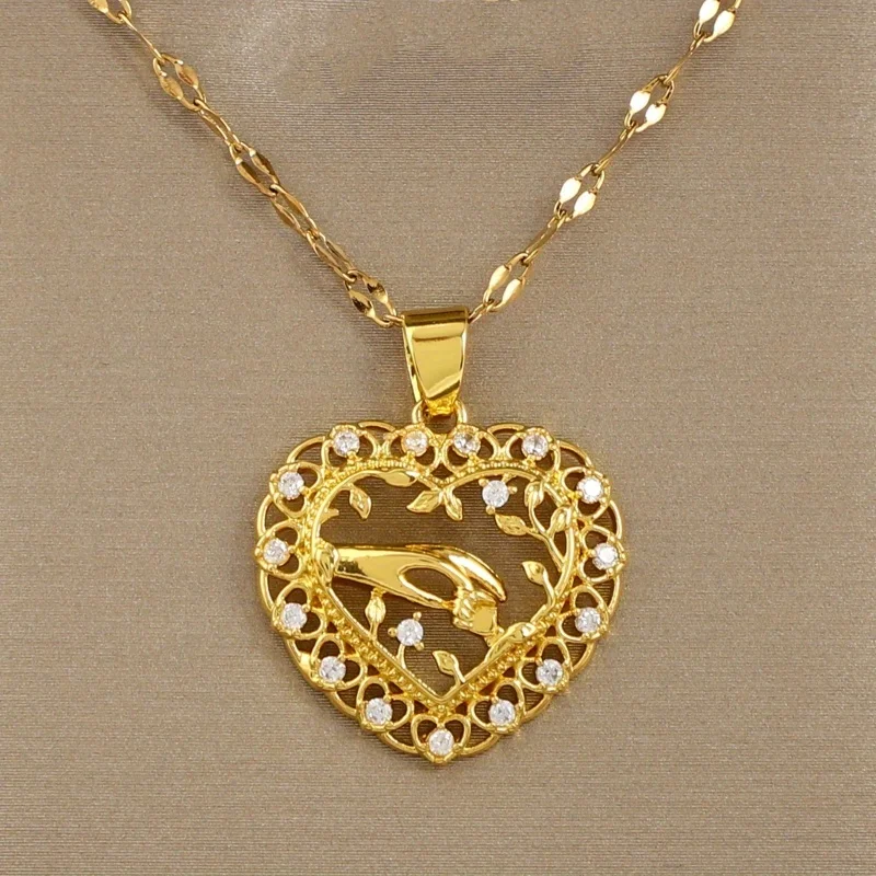 Exquisite Love Mother and Child Holding Hands Zircon Pendant Necklace, Birthday Gift Christmas Gift for Family and Friends