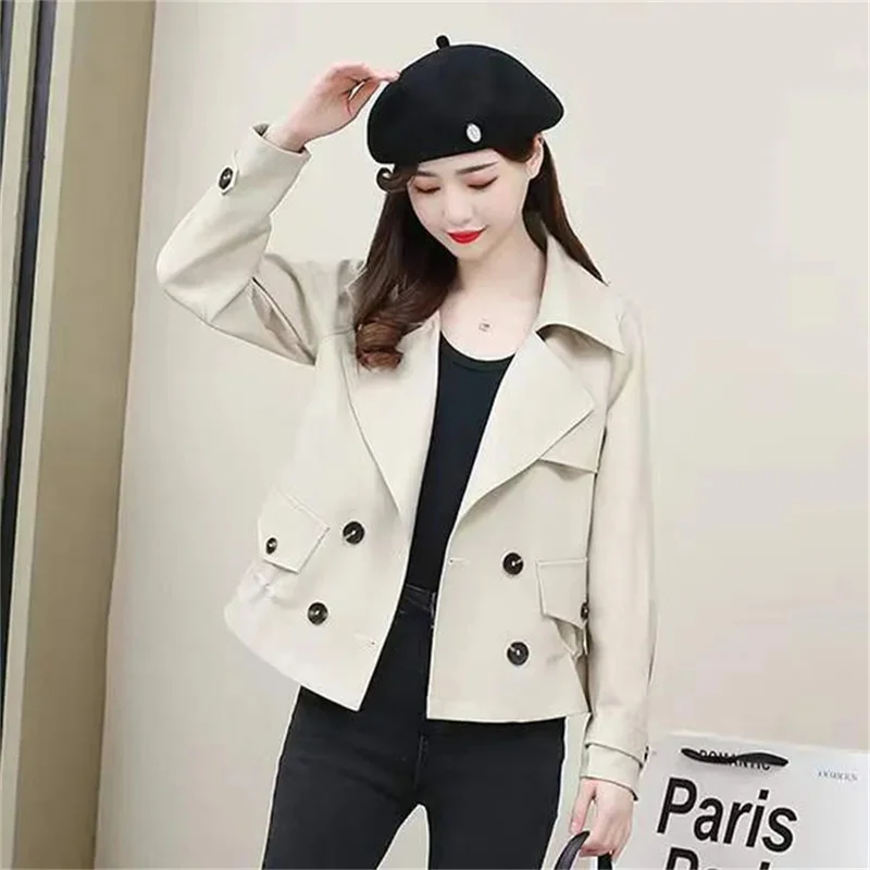 High-quality Windbreaker Women\'s Short Jacket 2024 Spring And Autumn New Large Lapel Double-Breasted Jacket Top Female Trench