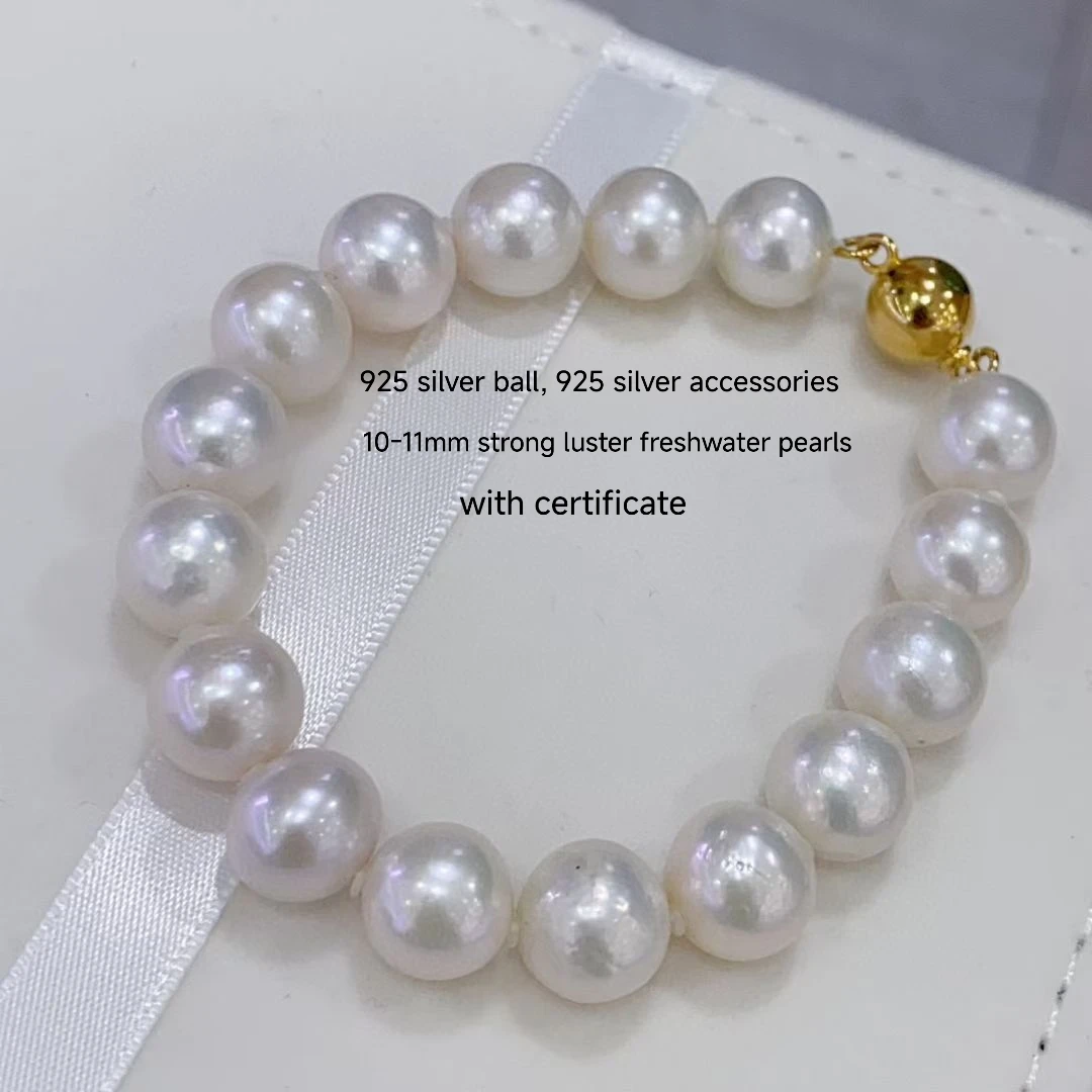 

Certificated 10-11mm Freshwater Pearl String Bracelet Natural Round Flawless Big Size Pearls Bead Strand Luxury Fashion Jewelry