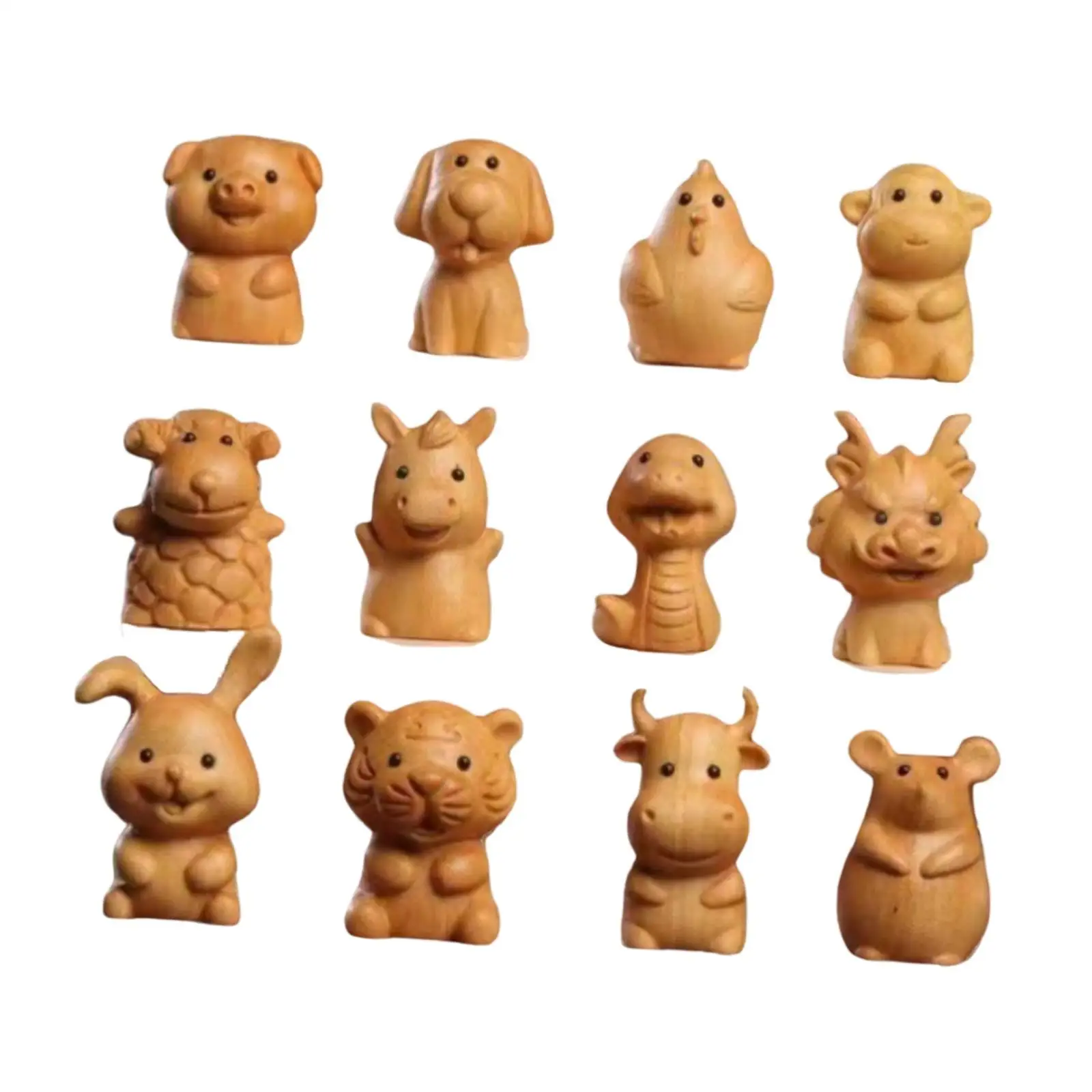 

12x Chinese DIY Craft Ornaments Wooden Animal Model Figurines for Home Table