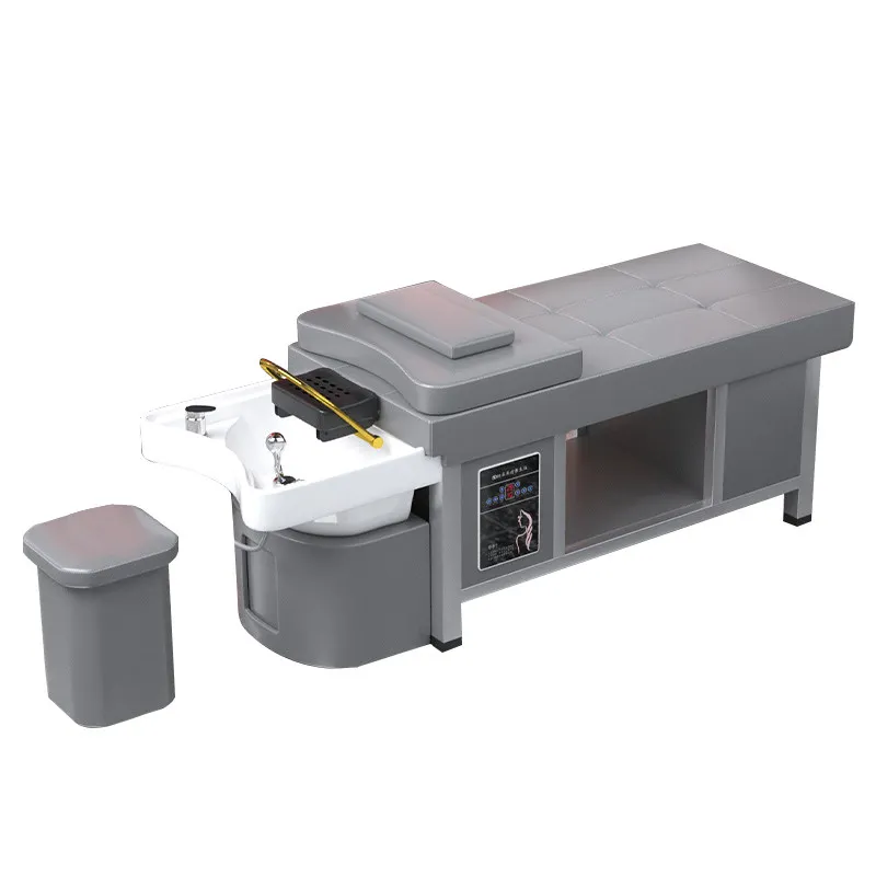For Professional Ceramic Basin Steel Frame Shampoo Bed With Water Circulation And Steaming Head Therapy For Hair Salon Barber