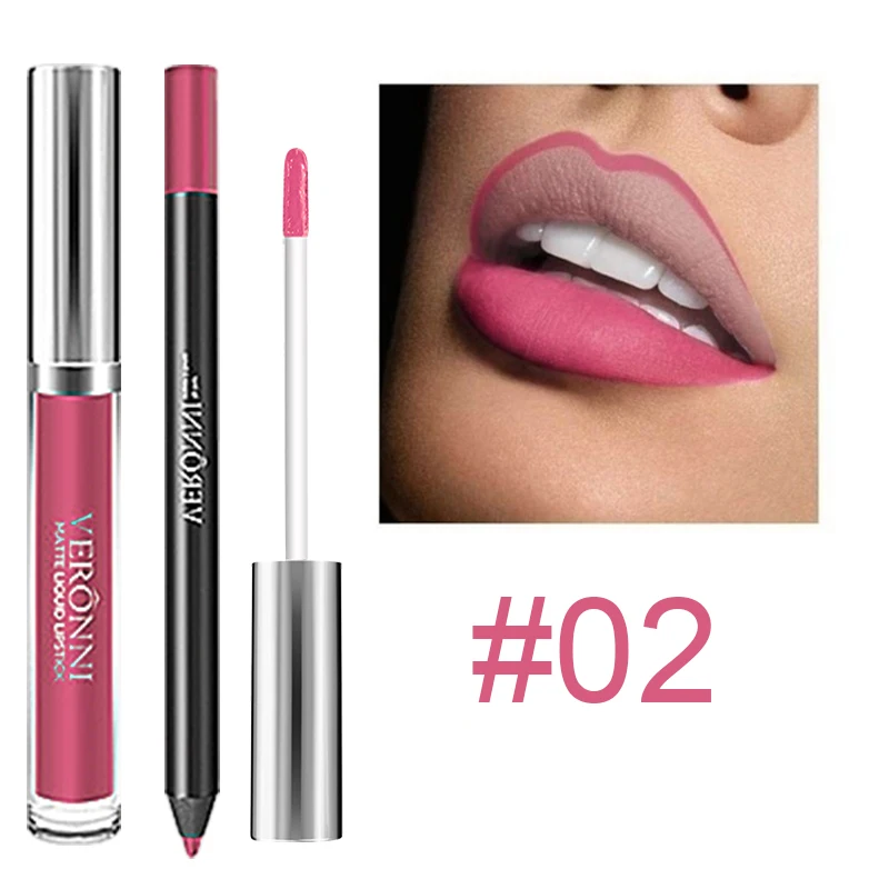 13 color lusterless liquid lipstick+lipliner set lip color makeup velvet lip color long-lasting waterproof VERONNI cosmetics set