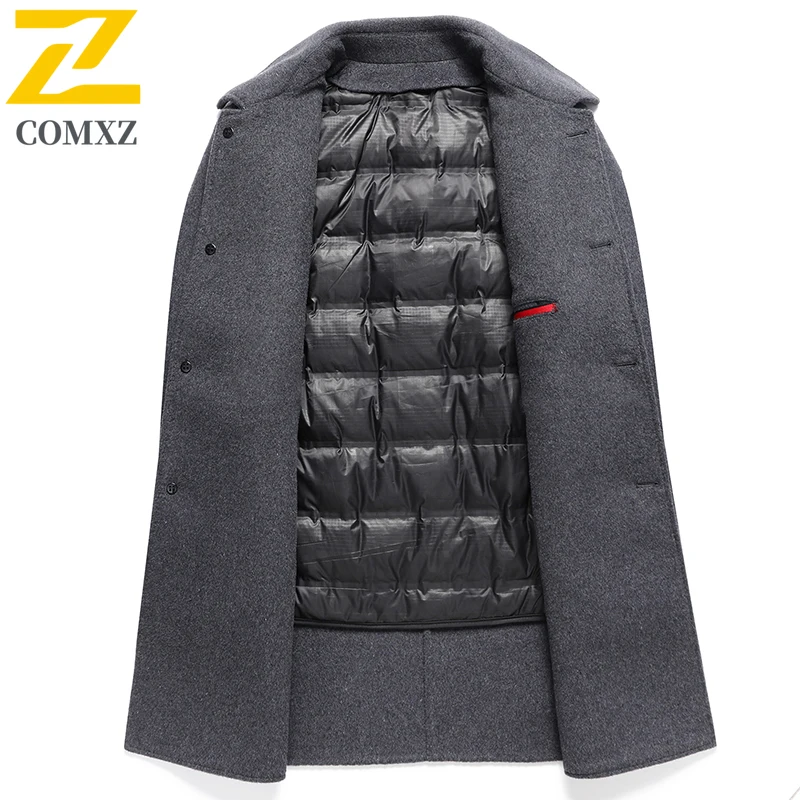 COMXZ Mens Long Down Jacket Thicken Outdoor Work Lightweight Padded Jacket High End Detachable Inner Layer Warm Winter Wool Coat