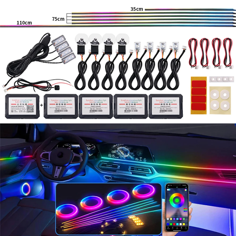 

6/10/14/18 in 1 Symphony 213 Colors LED Ambient Light For Car Interior Acrylic LED Strip Decoration Atmosphere Lamp APP Control