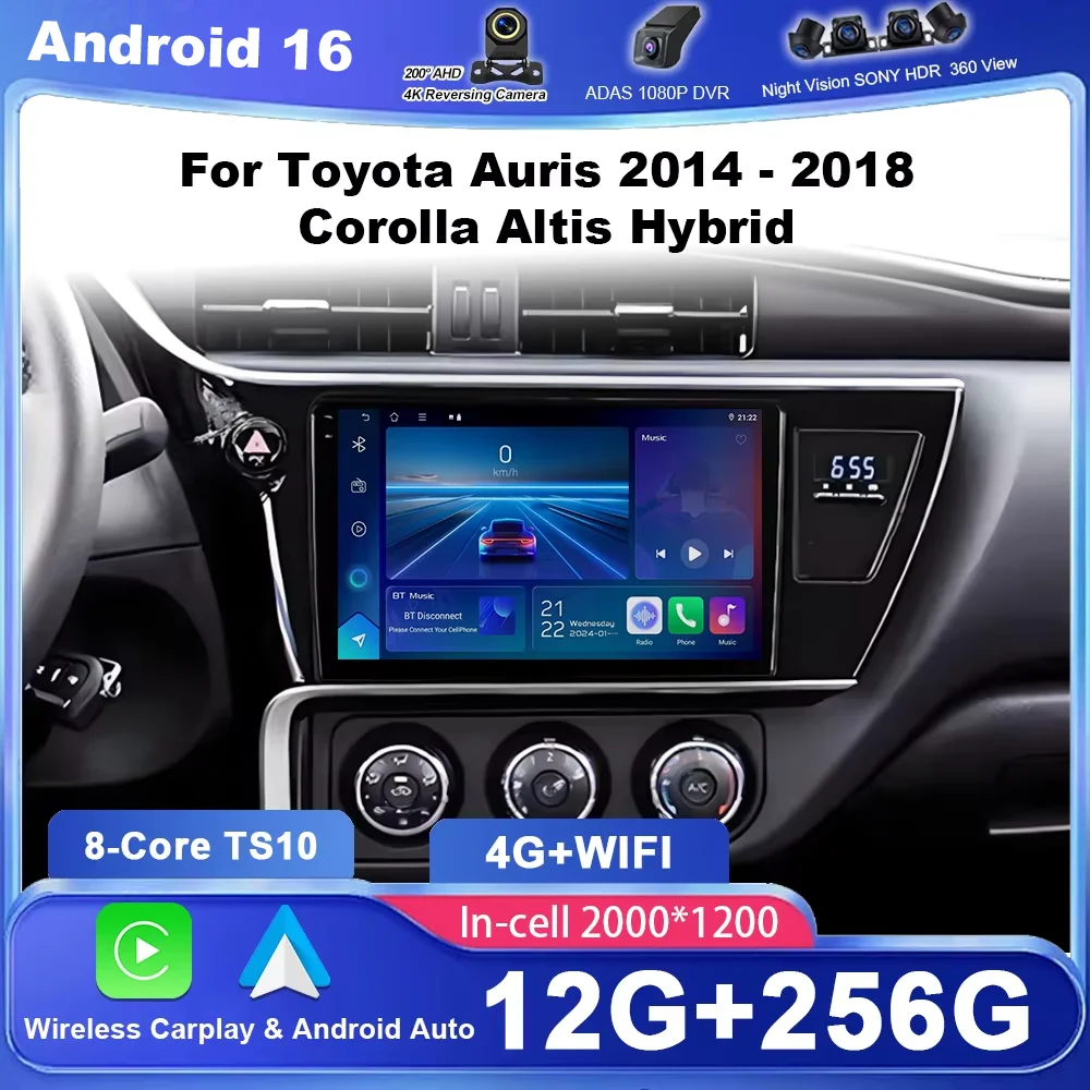 Car Android 16 For Toyota Auris 2014 2015 2016 2017 2018 Corolla Altis Hybrid Auto Radio Multimedia Player GPS Navigation 2Din