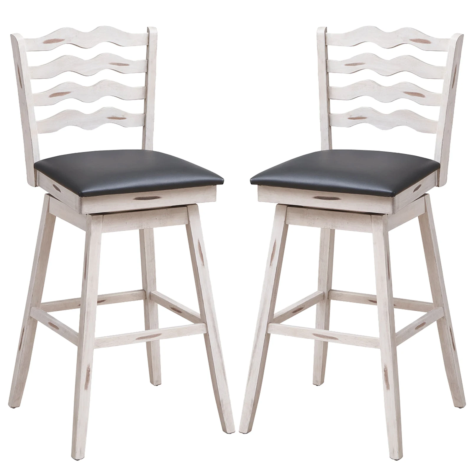 Set of 2 Swivel Bar Stools Bar Height Upholstered Faux Leather Dining Chairs