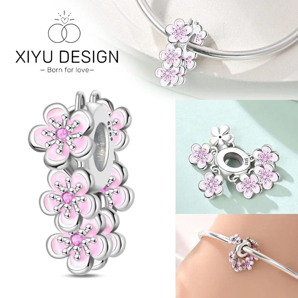 New 925 Silver Romantic Spring Flower Blossoms Beads Fit Original Bracele for Women Diy Bead for Matching Jewelry Making Gift