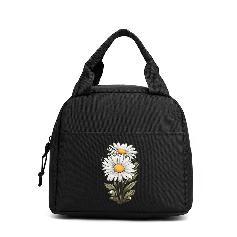 Large Capacity Lunch Bag Vintage Daisy Print Thermal Bag Women Men Office Food Lunch Handbags Multifunctional Portable Tote Bag