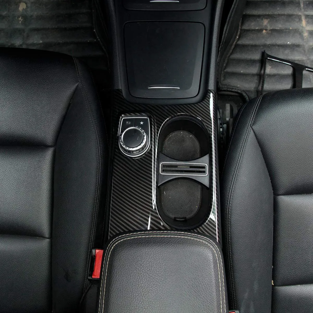 Potongan sarung pemegang cangkir kontrol Interior serat karbon, untuk Mercedes Benz A/GLA/CLA Kelas C117 W117 W176 X156 2012-2018 LHD