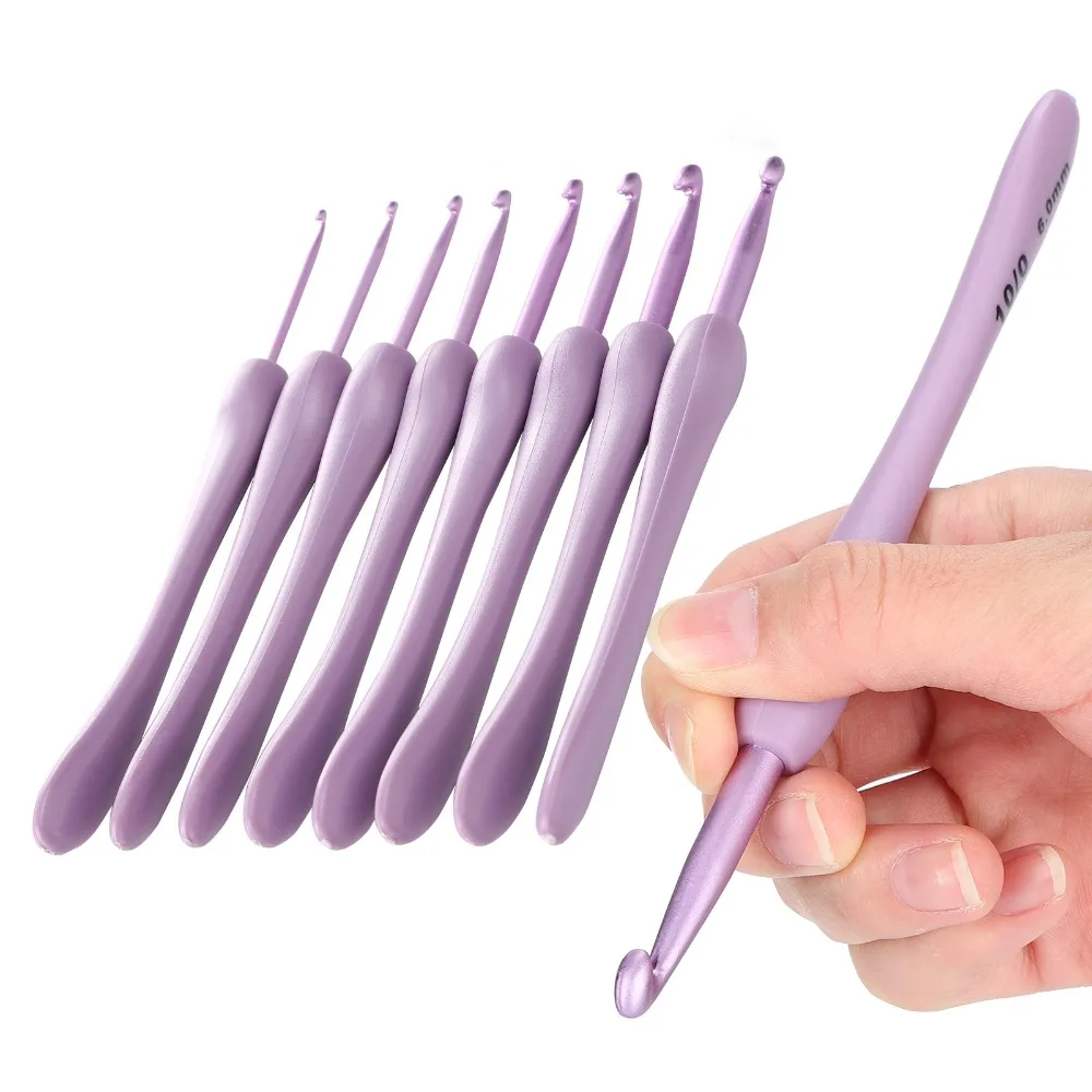 8Pcs Aluminum Alloy Crochet Hook Set Ergonomic Handle Plastic Handle Crochet Kit Knitting Needle Set For Arthritic Hands