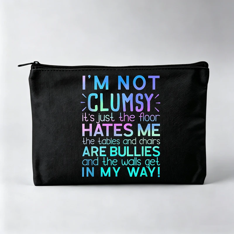 Women's Slogan-style Graphic Makeup Bag, Typography Print Cosmetic Pouch for Daily Use