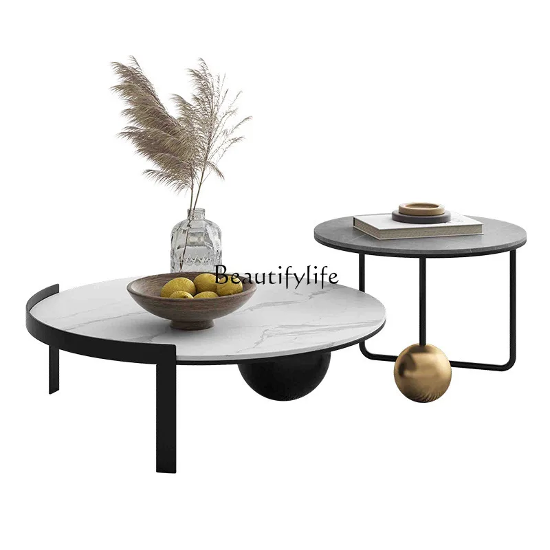 

*Italian size round coffee table high artistic sense simple modern light luxury rock slab round combination