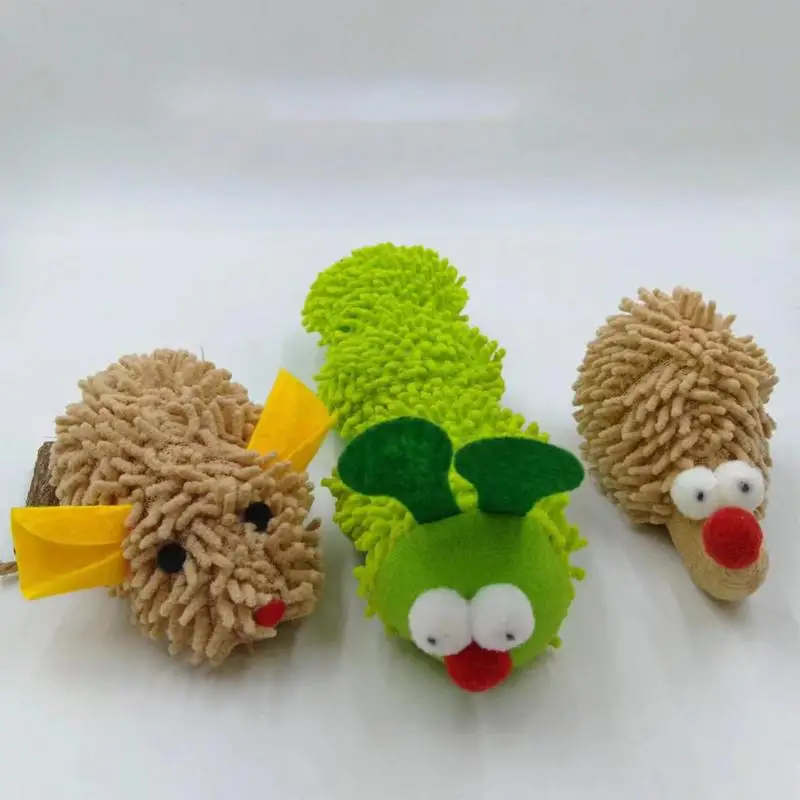 Mice Caterpillar Hedgehog Shaped Catnip Toys 3 Pieces Kitten Teething Toys Soft Safe Interactive Plush Cat Chew Toys For Pet Dog