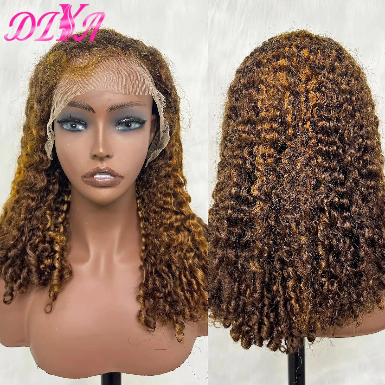 12A Double Drawn Burmese Curly Hair Wigs 13x4 Transparent Lace Frontal P4/30 Highlight 250% Density Curly Bob Human Hair Wigs