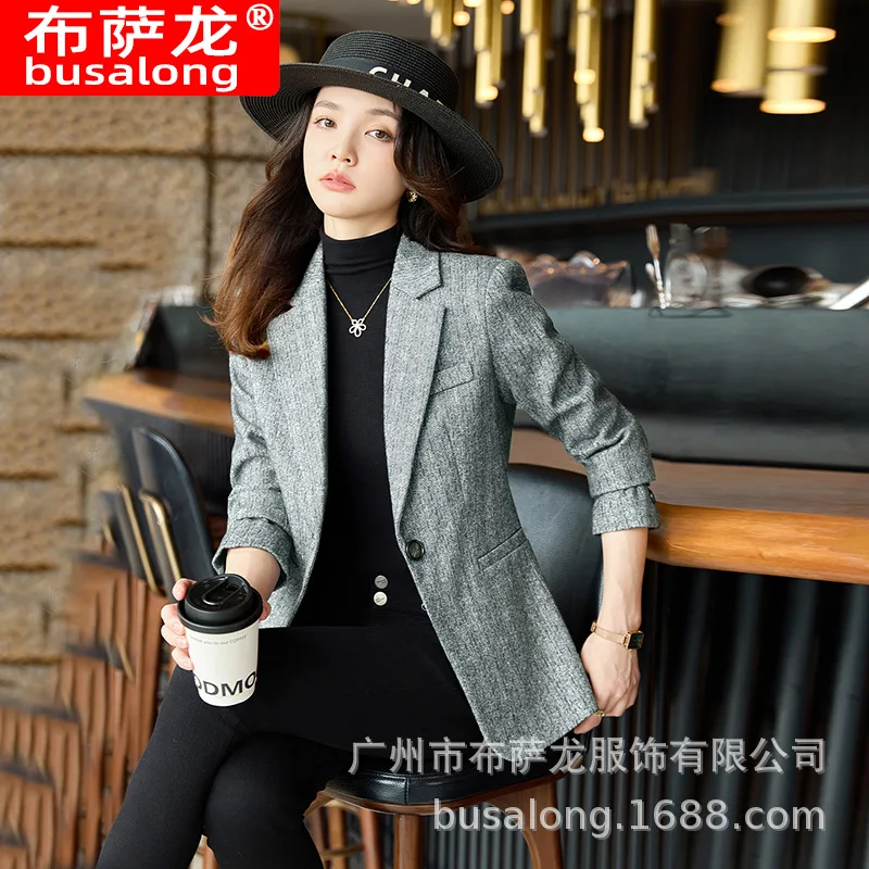 

2025New Stylish Fashion Suit Casual Women's Long Sleeve Professional Blazer Formal Women's Single Jacket Workwear8341